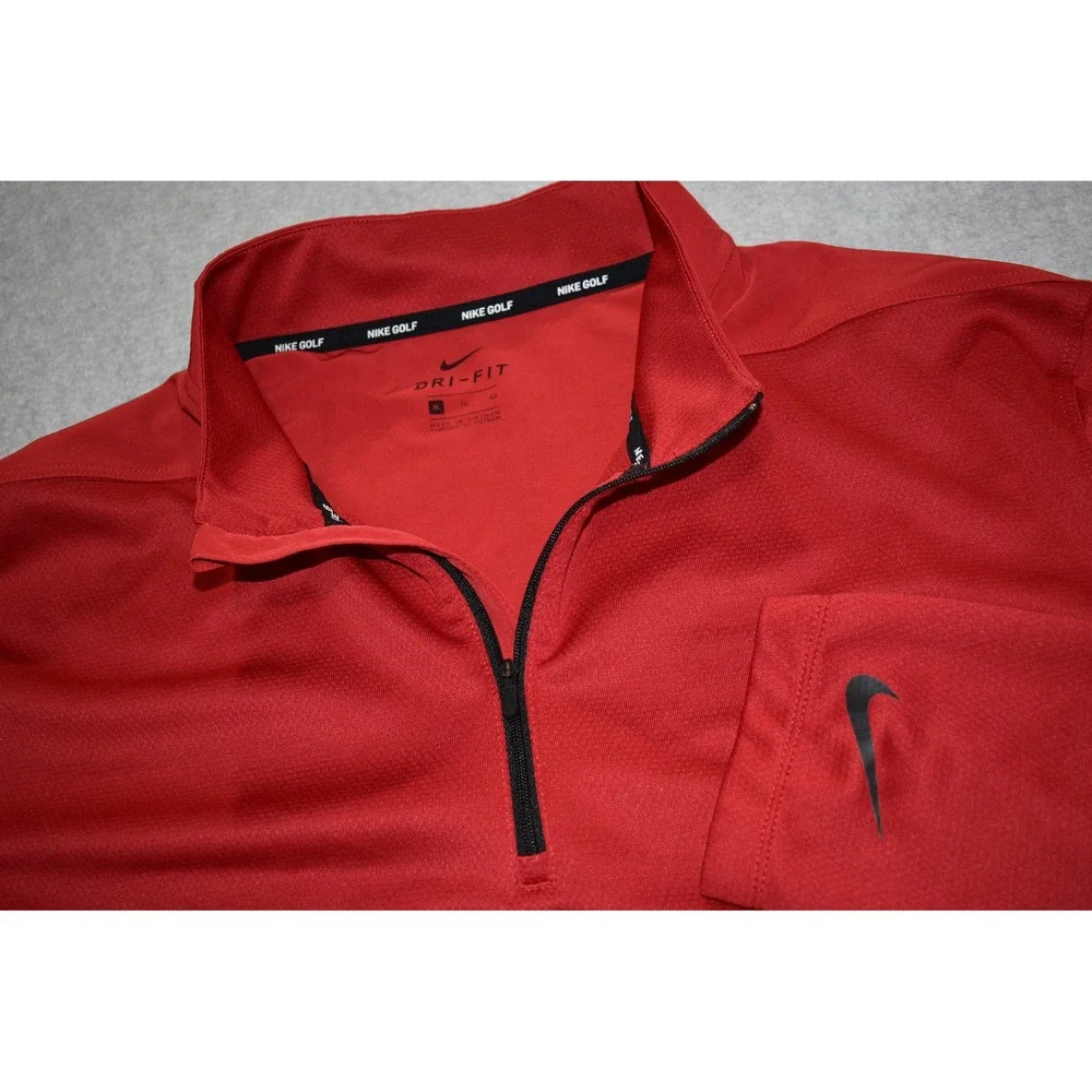 Nike Golf Pullover Mens XL Red Dri-Fit Quarter Zip Long Sleeve Sportswear Poly